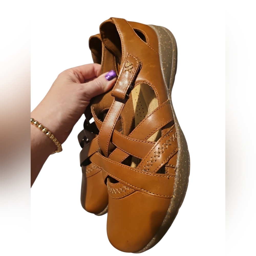Clarks Roseville Step mary jane Flats shoes Brown Leather Sandals 10 Wide New - Picture 5 of 8